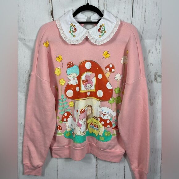 Sanrio Hello Kitty and Friends Strawberry Shortcake Pink Sweatshirt Collared - Picture 3 of 9